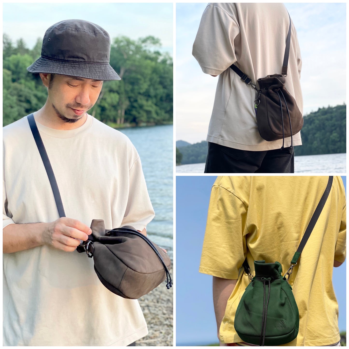 天然エゾ鹿革の巾着ミニショルダーバッグ
