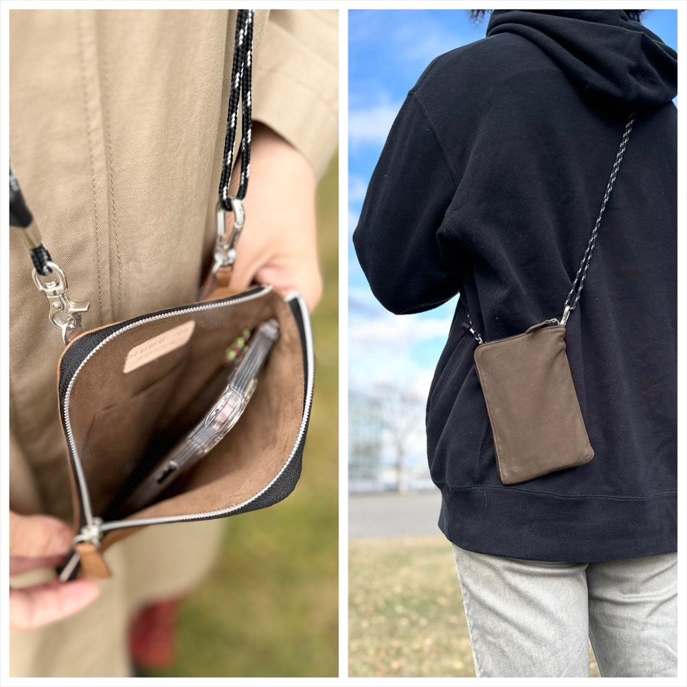 天然エゾ鹿革のスマホショルダーポーチ
